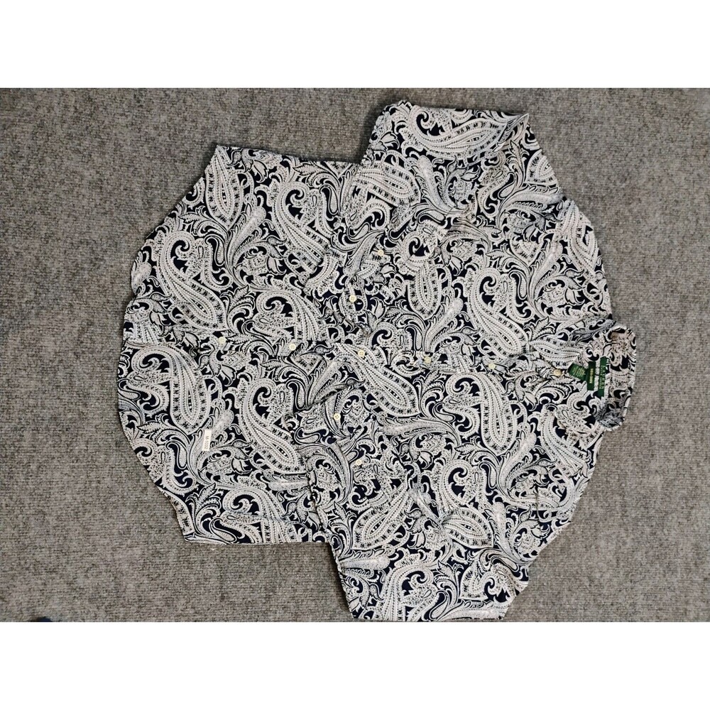 NWT Lauren Ralph Lauren Paisley Button Shirt Womens Large Navy White